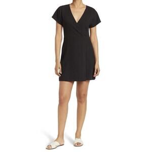 Madewell Black Small Faux Wrap Cross Front Flutter Sleeve Mini Career Dress EUC
